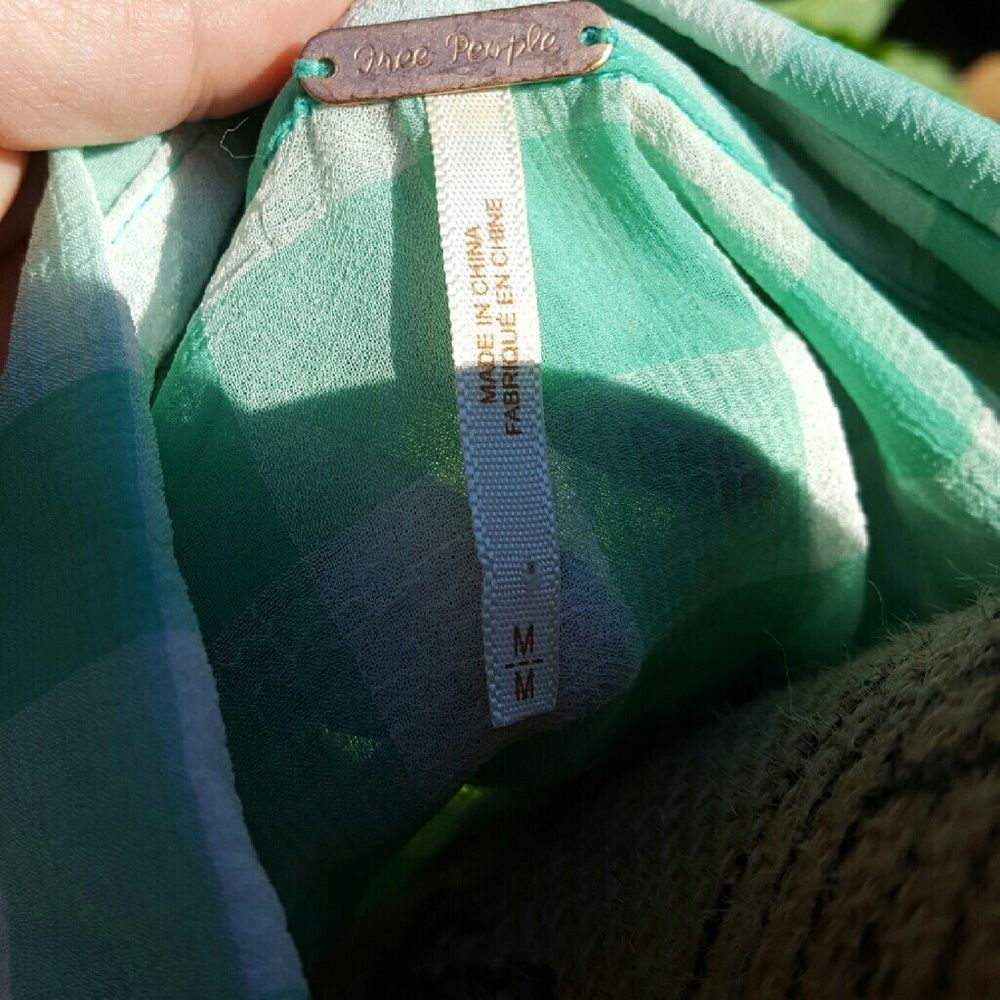 Free People Spring Green Check Crop Button Down Top - Picture 4 of 6